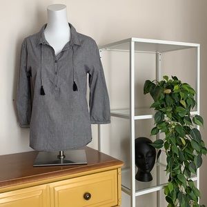 Maison Scotch | Black and white gingham peasant blouse